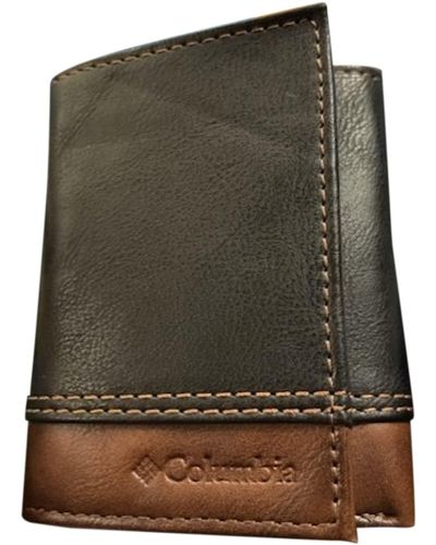 Columbia Tri-fold Wallet Black And Brown Leather - Green