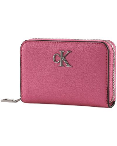 Calvin Klein Ckj Minimal Monogram Zip Around Wallet M Pink Amour - Roze