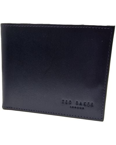 Ted Baker Halfan S Wallet Colour Internal Bifold Wallet In Navy Leather Boxed - Blue