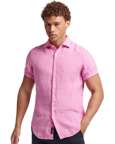 Superdry Studios Casual Linen S/S Shirt M4010608A Fuchsia Pink 3XL Hombre - Rosa
