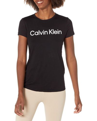 Calvin Klein Maglietta Girocollo a iche Corte con Logo T-Shirt - Nero