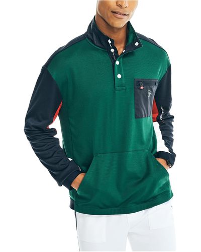 Nautica Mens Competition Sustainably Crafted Mock-neck Pullover Sweatshirt - Green