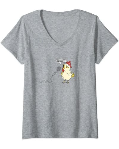Guess S Becauuuse Chicken Graphic Farm Funny Cute Design T-shirts V-neck T-shirt - Grey
