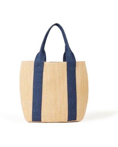 The Drop Tracy Large Canvas Detail Straw Tote - Blue