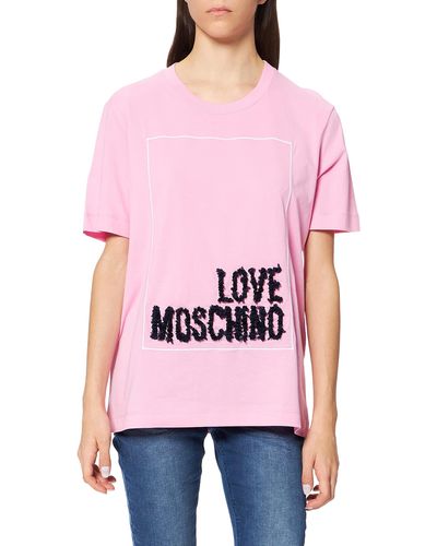 Love Moschino Short Sleeved t-Shirt Seasonal Logo Box with Embroidery And 3-D Effect Organza Petals - Rosa