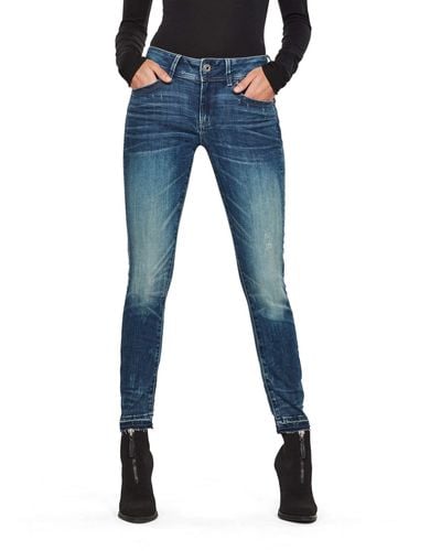G-Star RAW Lynn Mid Waist Skinny Jeans Voor - Blauw