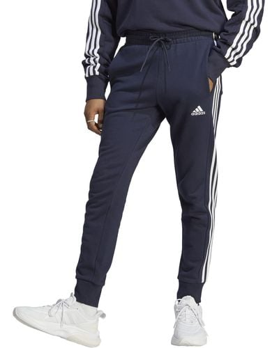adidas Size Essentials French Terry Cuffed 3-Stripes Pants - Blu