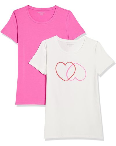 Amazon Essentials Camiseta de Cuello Caja de ga Corta y Ajuste Clásico Mujer - Rosa