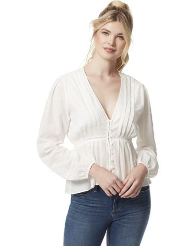 Jessica Simpson Miranda Button Up Long Sleeve Blouse - White