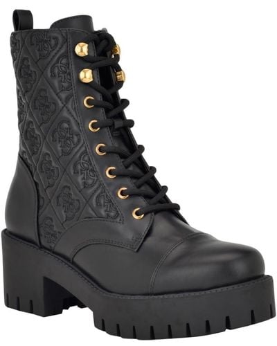 Guess Waite Casual Lug Sole Lace Up Hiker Booties - Black