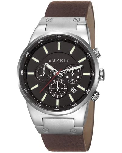 Esprit Armbanduhr Chronograph Quarz Leder ES107961004 - Grau