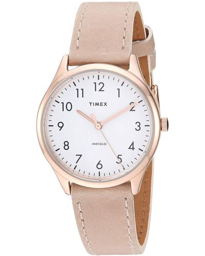 Timex Tw2t72400 Modern Easy Reader 32mm Beige/rose Gold/white Genuine Leather Strap Watch