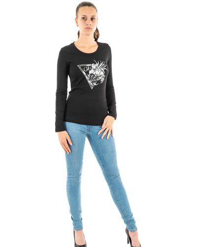 Guess T-Shirt Donna Longsleeve Flower Triangle Tee Black E24GU09 W3YI31J1314 XS - Nero