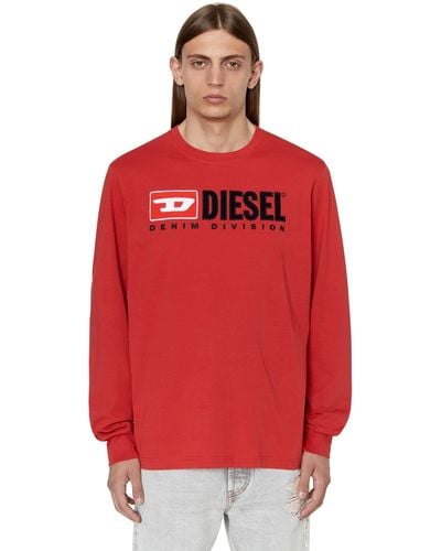 DIESEL T-Shirt mit langen Ärmeln und Fleece-Logo - Rot