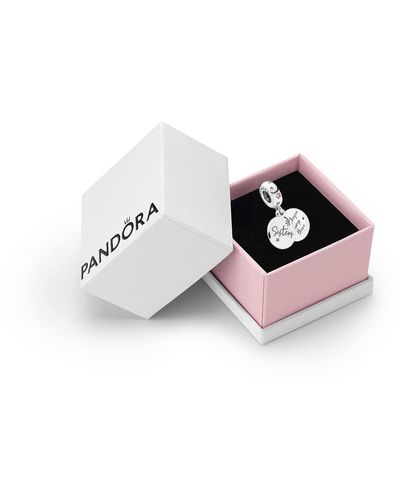 PANDORA Moments Sterling Silver Forever Sisters Cubic Zirconia Dangle Charm For Bracelet - Pink