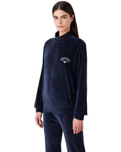 Emporio Armani Sweater Ribbed Velour Sweatshirt - Blau