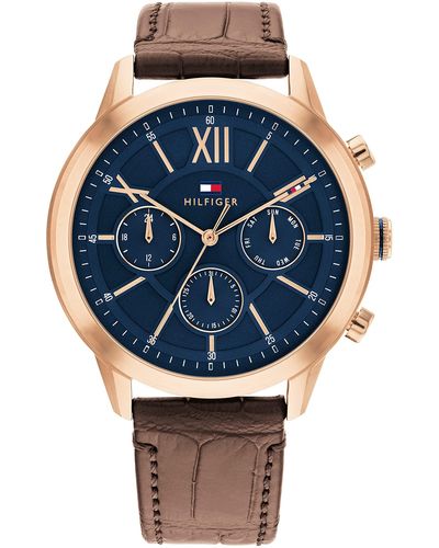 Tommy Hilfiger Quartz 1710526 Ionic Plated Rose Gold Steel Case And Calfskin Strap Watch - Blue