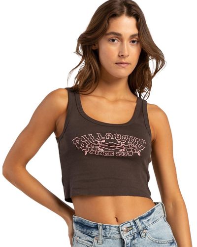 Billabong Throwback Hibiscus Crop Tank Top Off Black - Multicolour