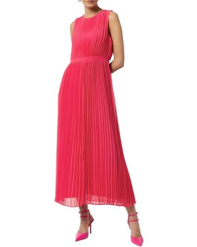 Comma, Plissiertes Maxi-Kleid mit Rundhalsausschnitt pink 40 - Rot
