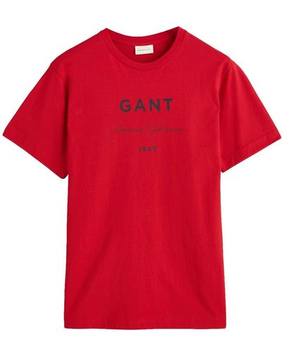 GANT Logo Script Printed Ss T-shirt - Red