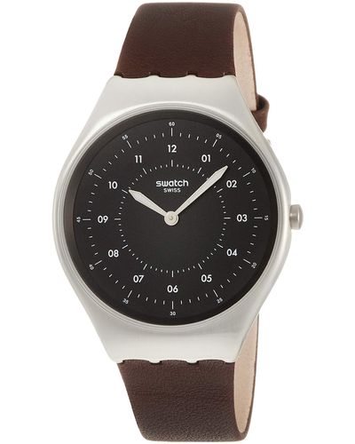 Swatch Analog Quarz Uhr mit Leder Armband SYXS102 - Mehrfarbig