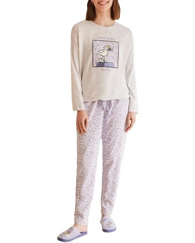 Women'secret Pijama 100% algodón Gris Snoopy Juego - Negro