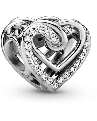 PANDORA Moments Sterling Silver Sparkling Entwined Hearts Charm - White