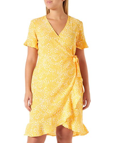 Vero Moda Vmsaga 2/4 Wrap Frill Dress Wvn Ga - Yellow