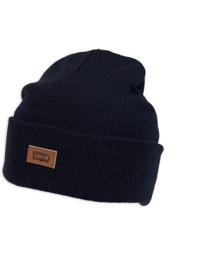 Levi's Classic Warm Winter Knit Beanie Hat Cap Fleece Lined For And - Blue