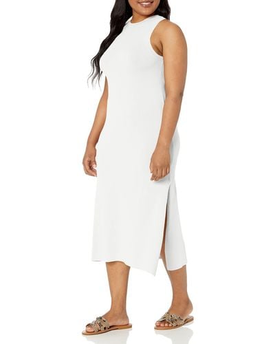The Drop Gabriela High Neck Side Slit Maxi Jumper Dress - White