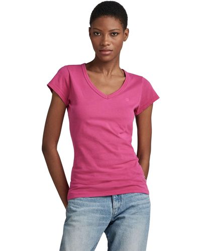 G-Star RAW Eyben Stripe Slim V-neck Top T-shirt - Pink