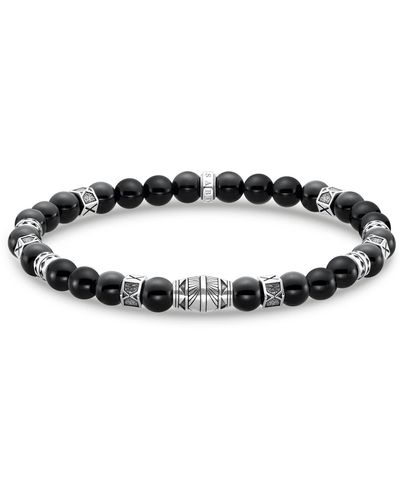 Thomas Sabo Bracelet pour homme avec perles en onyx polies et perles au design artistique en argent sterling 925 noirci