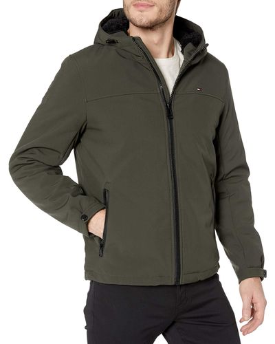 Tommy Hilfiger Filled Soft Shell Hooded Open Bottom Jacket With Full Sherpa Lining - Green
