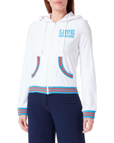Love Moschino S Hooded Zipped in Striped Jacquard French Terry Jacke - Blau