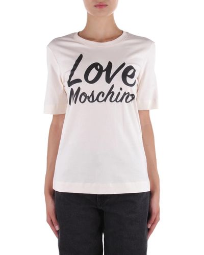Love Moschino Regular Fit T-Shirt à ches Courtes avec imprimé Eau Italienne - Blanc