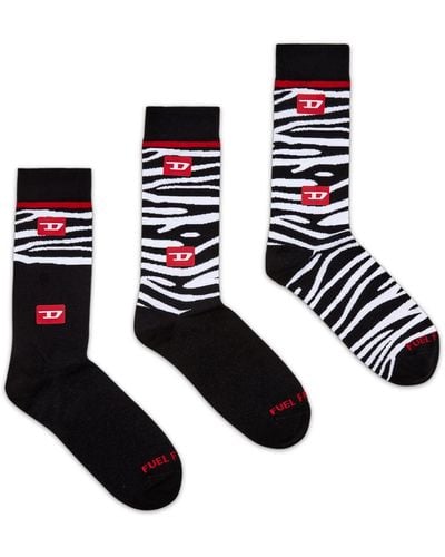 DIESEL Three-pack Of Socks With Zebra Motif - Black