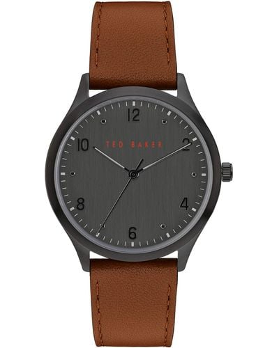 Ted Baker Hatt 40 Mm Brown Leather Watch Bkpmhf907 - Gray
