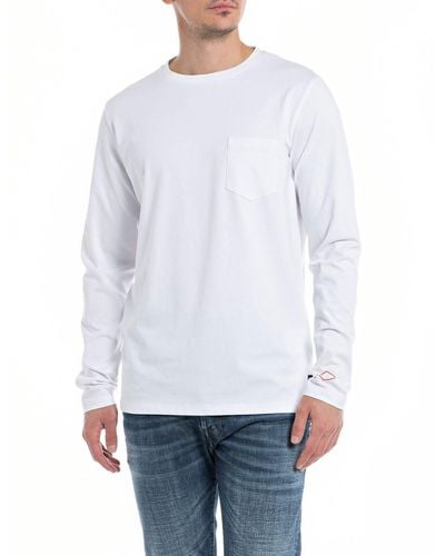 Replay Men's Long-sleeved Shirt With Chest Pocket - White