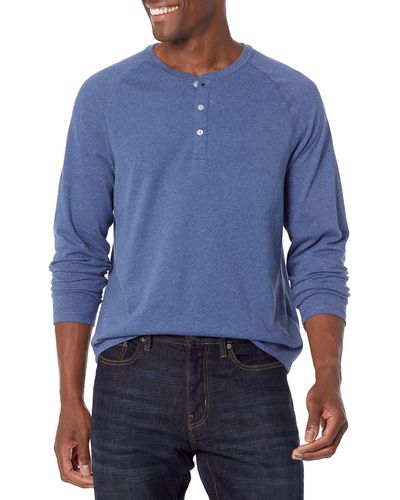 Amazon Essentials Camiseta de manga larga con cuello Henley y corte recto - Azul