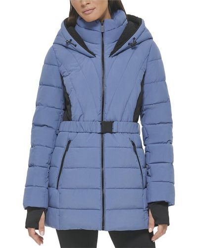 Kenneth Cole Mixed Quilt Drawcord Puffer Jacket - Blue