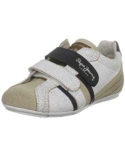 Pepe Jeans Footwear Youth Player J Beige-white-navy Fashion Trainer Pyj-241 D 4 Uk - Metallic