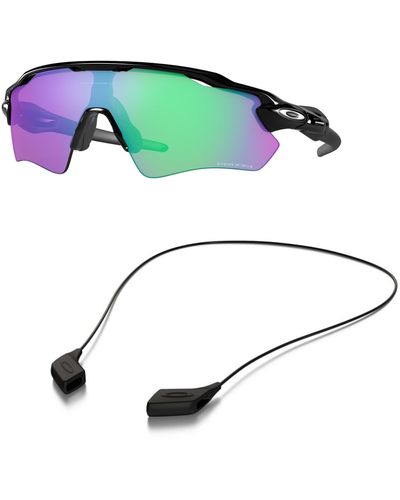 Oakley Oo9208 Sunglasses Bundle: Oo 9208 Radar Ev Path 920844 Polished Black And Medium Black Leash Accessory Kit - Green