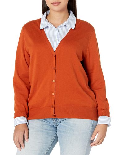 Amazon Essentials Jersey Cárdigan de Cuello en v Ligero Mujer - Naranja