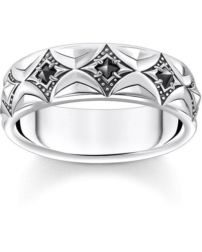 Thomas Sabo Blackened Silver Diamond Ring With Black Stones - Metallic
