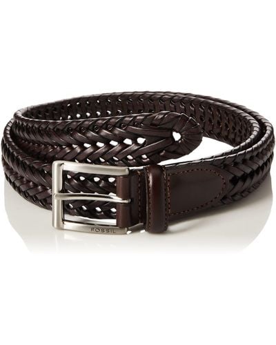 Fossil Myles Leather Casual Jean Every Day Braided Woven Belt - Black