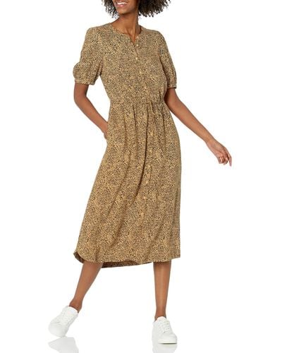 Amazon Essentials Relaxed Fit Half-sleeve Waisted Midi A-line Dress - Natural