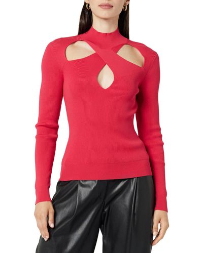 The Drop Cecilia Mock Neck Cut-out Sweater Cherry Red
