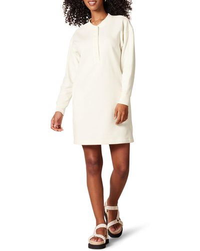 Amazon Essentials Knit Henley Sweatshirt Dress - White