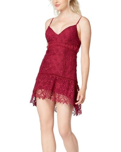 Guess S Purple Lace Spaghetti Strap V Neck Above The Knee Fit + Flare Evening Dress - Red