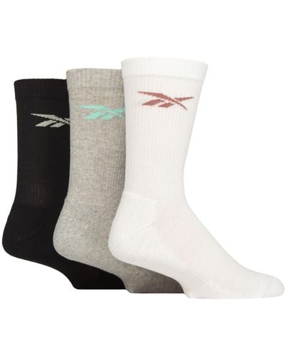 Reebok Unisex 'essentials' Crew Socks - Mens & Ladies, Cotton, Sports Use, Cushioned, Arch Support, Plain With Logo, 3 Pair - White